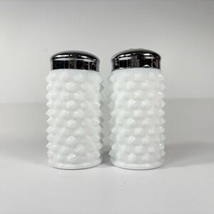 Vintage Fenton Hobnail Milk Glass Salt & Pepper Shakers Mid-century